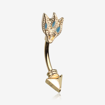 Golden Tribal Feather Arrow Curved Barbell